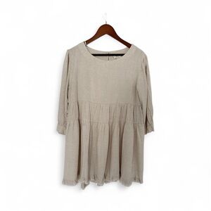 Umgee Linen Cotton Blend Tiered Dress Tunic Shirt Swing Neutral Small